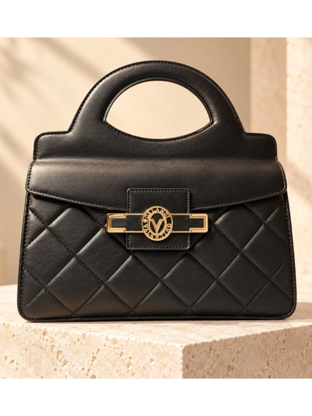 Valentino Orlandi V-2002 Black Half Quilted Top Handle Crossbody Handbag